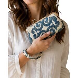 Textures by Tammy Daneker Blue Ivory Designer Fabric Clutch Wristlet